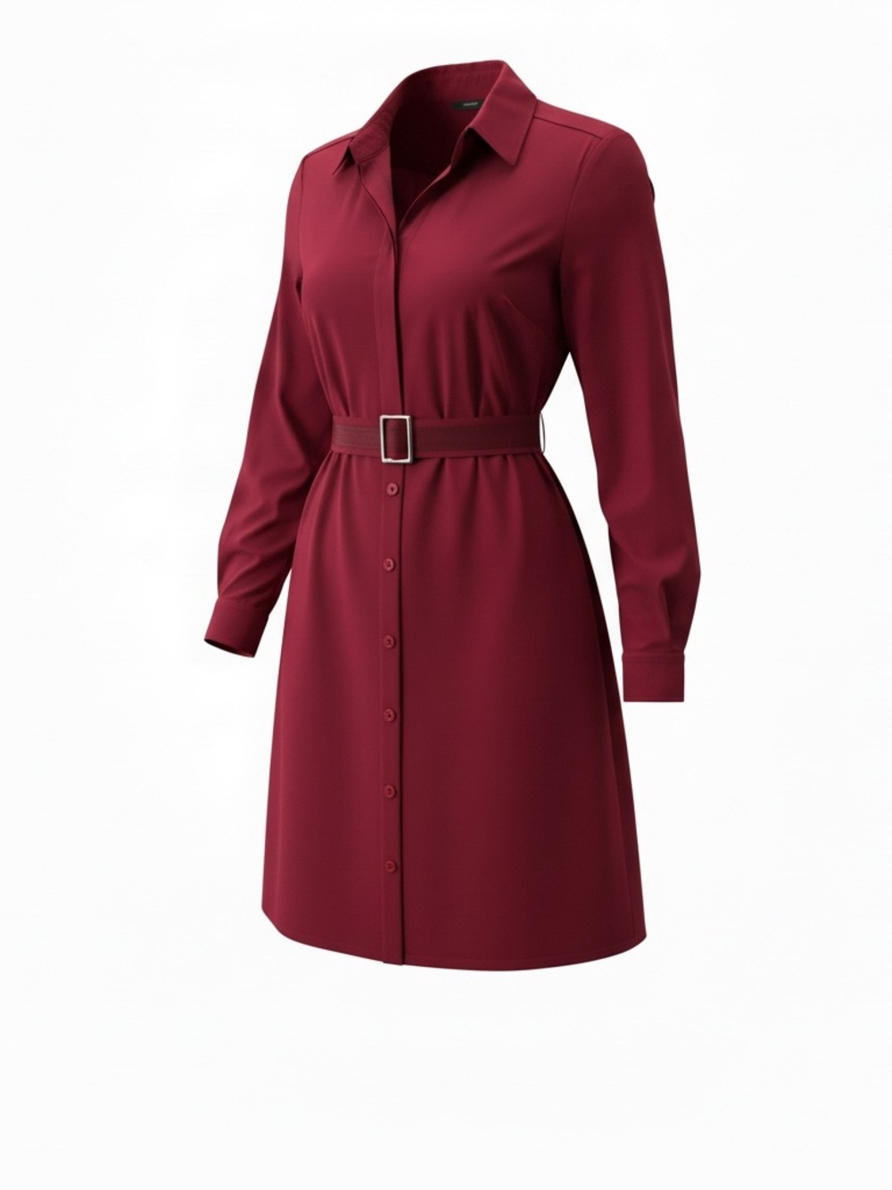 Hugo Boss Wine-Red Long Sleeve Belted Shirt Dress